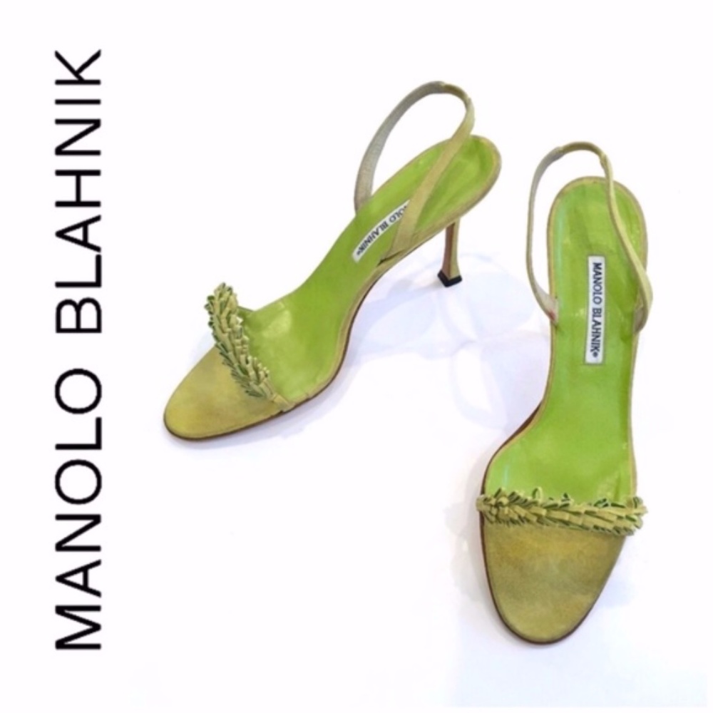 Manolo Blahnik Green Suede Ankle Strap Heels